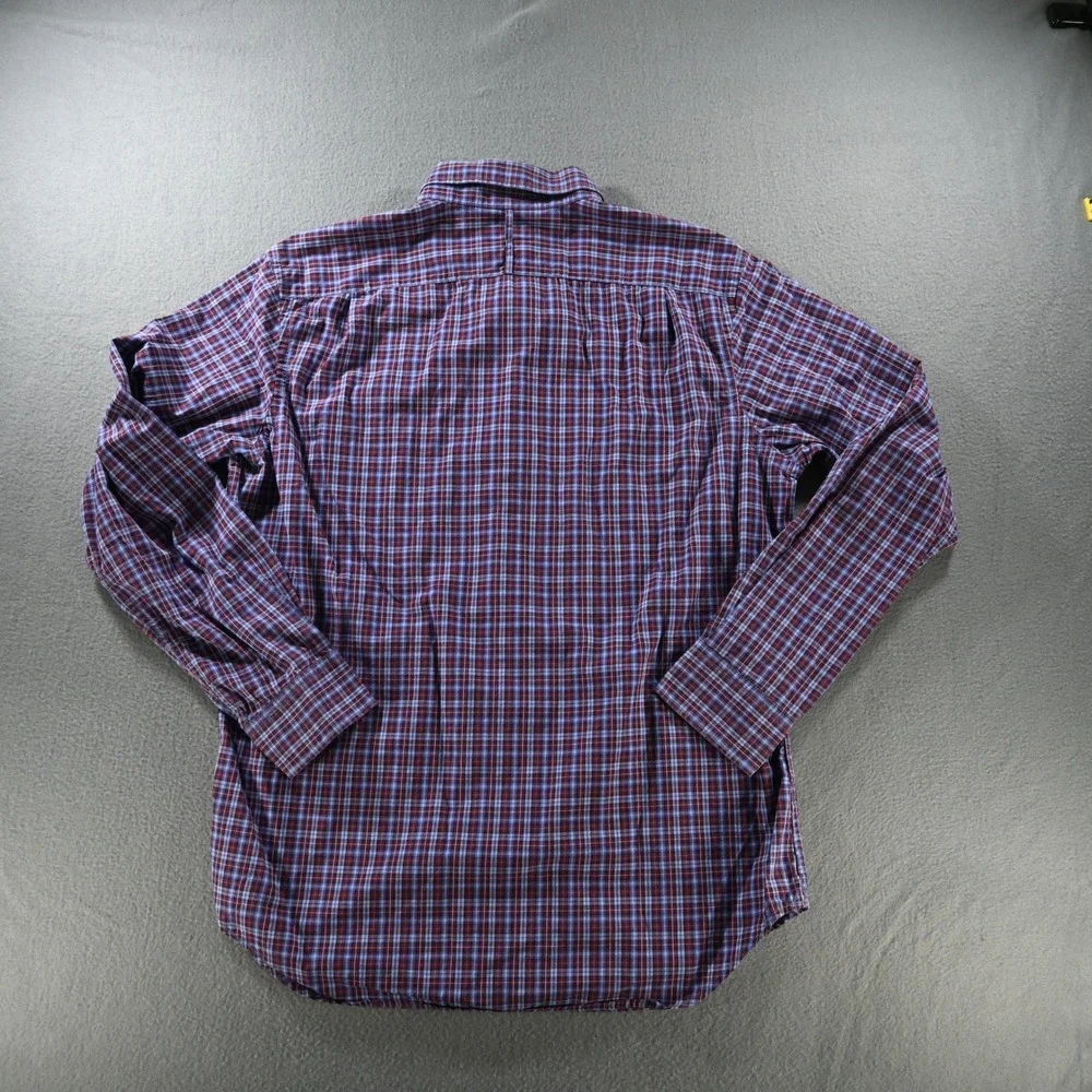Banana Republic Mens Soft Wash Plaid Button Down Shirt Large Maroon Blue